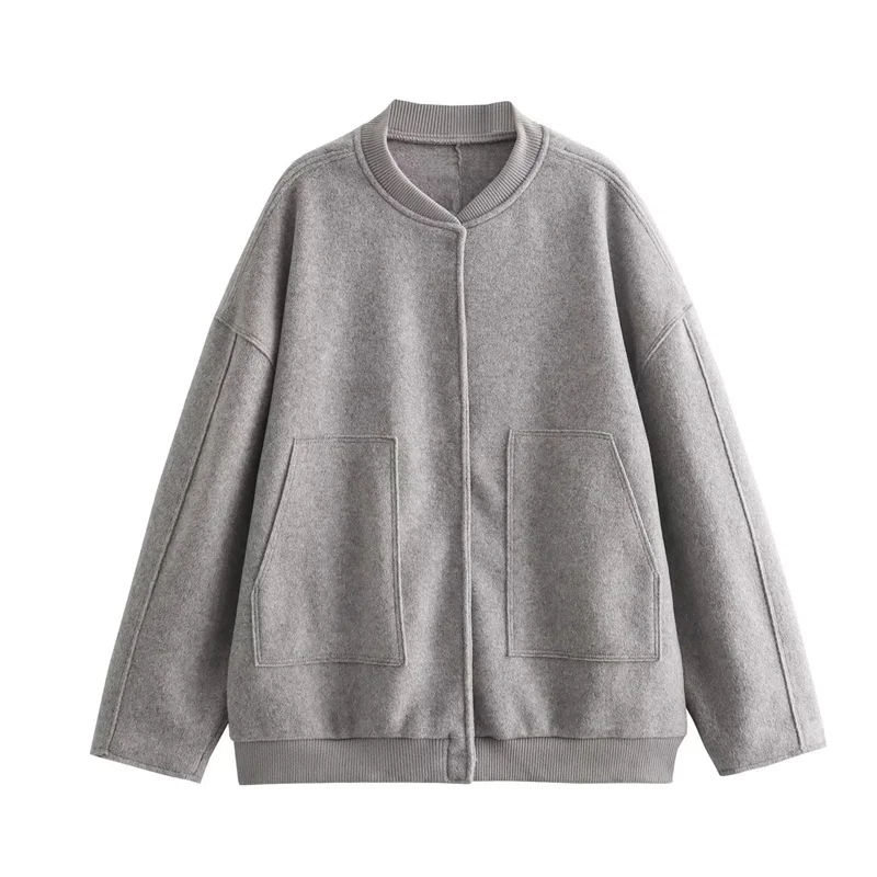 TRAF Oversized Bomber Jacket Woman Casual Round Neck Long Sleeves Coats Autumn Gray Pockets Front Snap Button Loose Outwear Lady
TRAF Oversized Bomber Jacket Woman Casual Round Neck Long Sleeves Coats Autumn Gray Pockets Front Snap Button Loose Outwear Lady