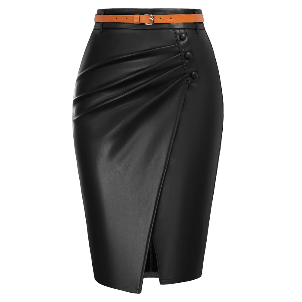 BP Women Vintage High Waisted Pencil Skirts For Work 1950s Ruched PU Leather Skirt With Belt Office Lady Bodycon Midi Skirt A30
BP Women Vintage High Waisted Pencil Skirts For Work 1950s Ruched PU Leather Skirt With Belt Office Lady Bodycon Midi Skirt A30