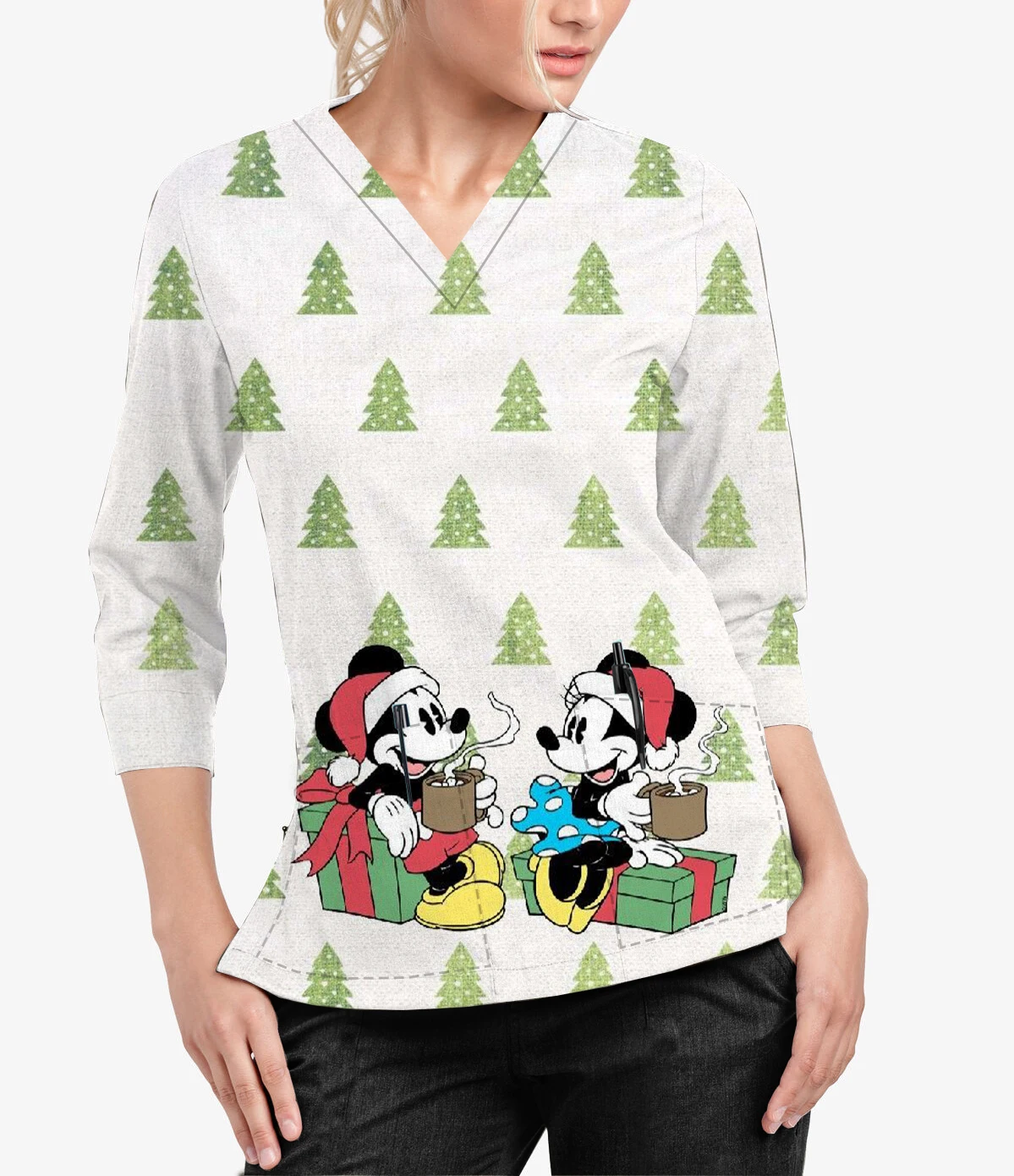 Spring and Autumn Women's Mid Long Sleeve Nurse Uniform Printed Disney Christmas Mickey Mouse Pocket Medical Uniform Shirt Top
Spring and Autumn Women's Mid Long Sleeve Nurse Uniform Printed Disney Christmas Mickey Mouse Pocket Medical Uniform Shirt Top