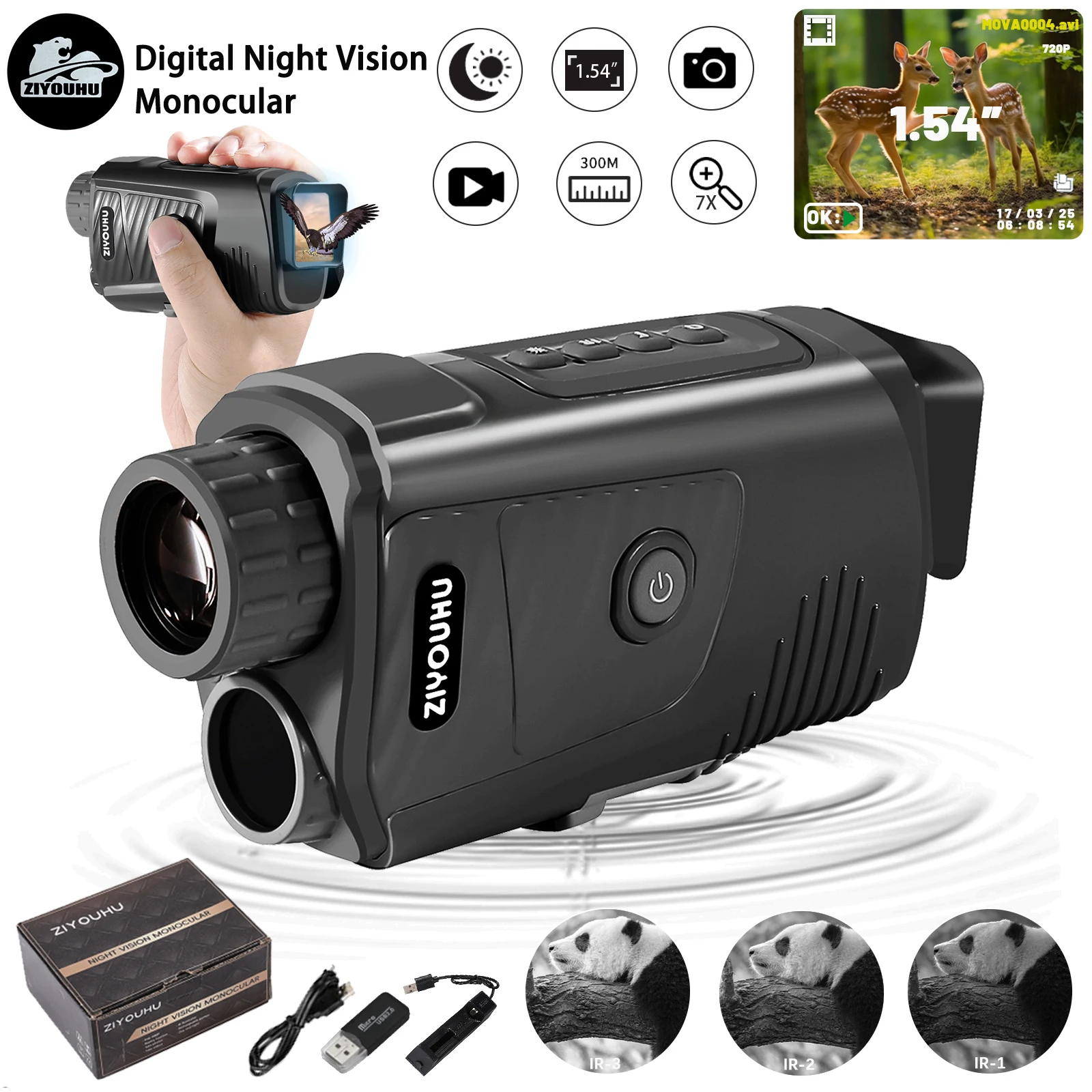 Monocular HD Digital Night Vision 7x Camera Outdoor Hunting Patrol Real-time AV Video Output Wildlife 300m Image Video Recording
Monocular HD Digital Night Vision 7x Camera Outdoor Hunting Patrol Real-time AV Video Output Wildlife 300m Image Video Recording