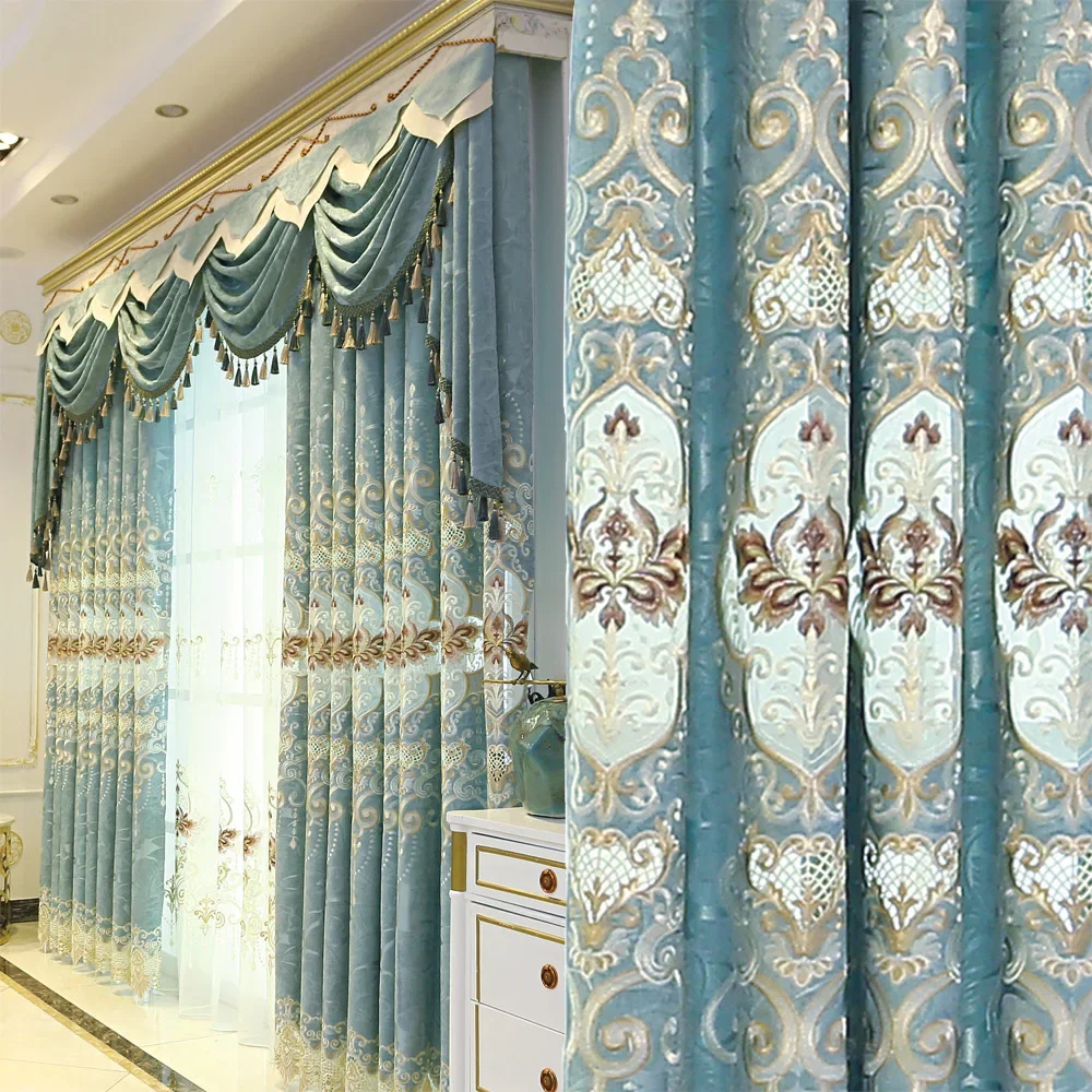

Curtains for Living Room Dining Bedroom European Style High Shading Embroidery Luxury Palace Chenille Jacquard Heat Insulation