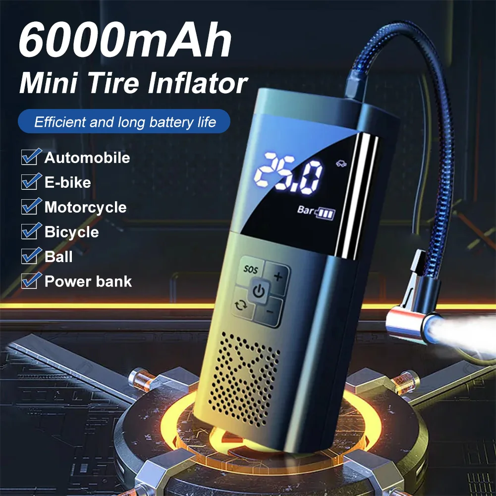 6000mah 150PSI Air Pump For Car Electric Bike Motorcycle Mutifunction Tire Air Injector Wireless Air Compressor Inflatable Pump
6000mah 150PSI Air Pump For Car Electric Bike Motorcycle Mutifunction Tire Air Injector Wireless Air Compressor Inflatable Pump