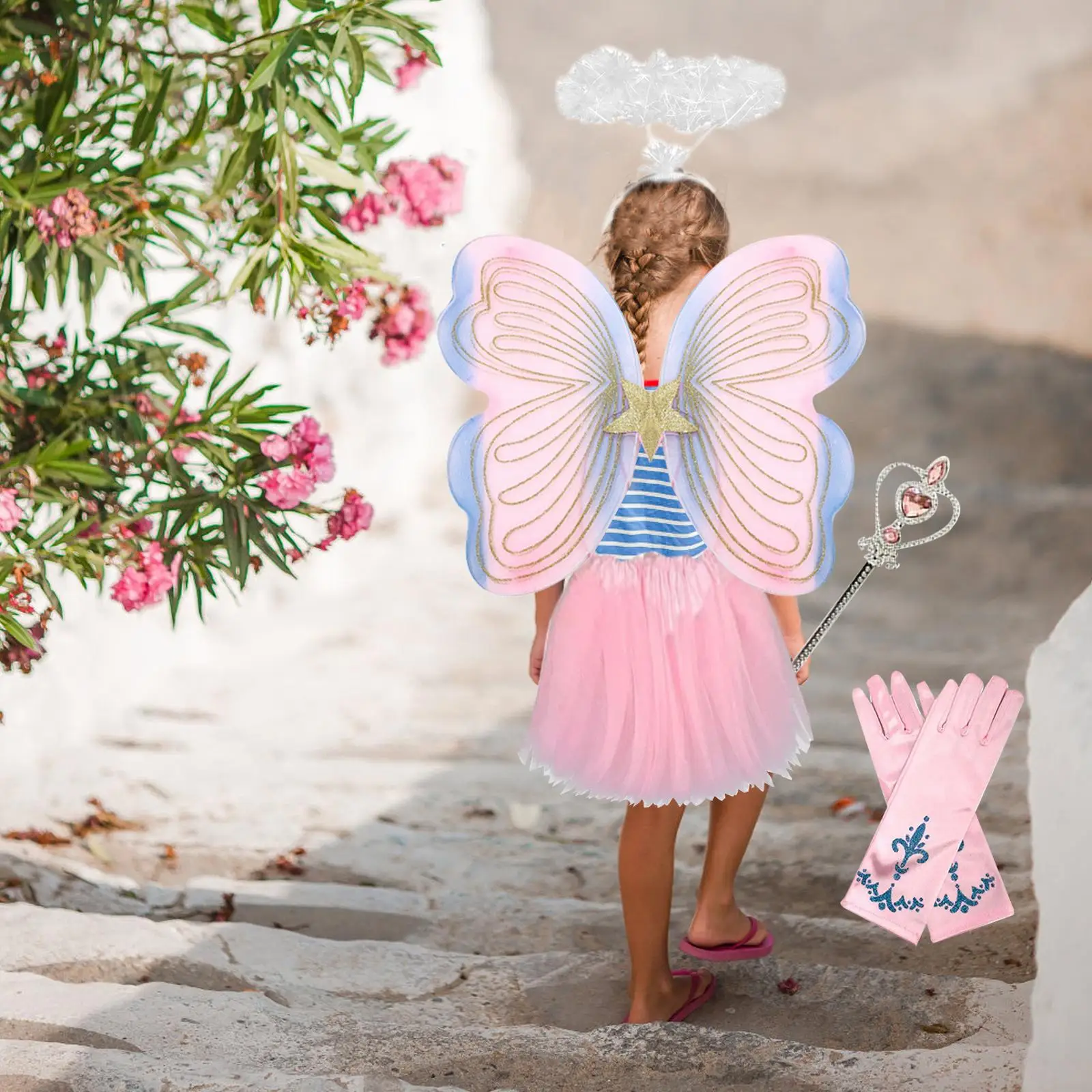 

Fairy Princess Costume Set Butterfly Wings Wand Tutu Skirt for Pretended Play Performance Birthday Party Festival Dress up