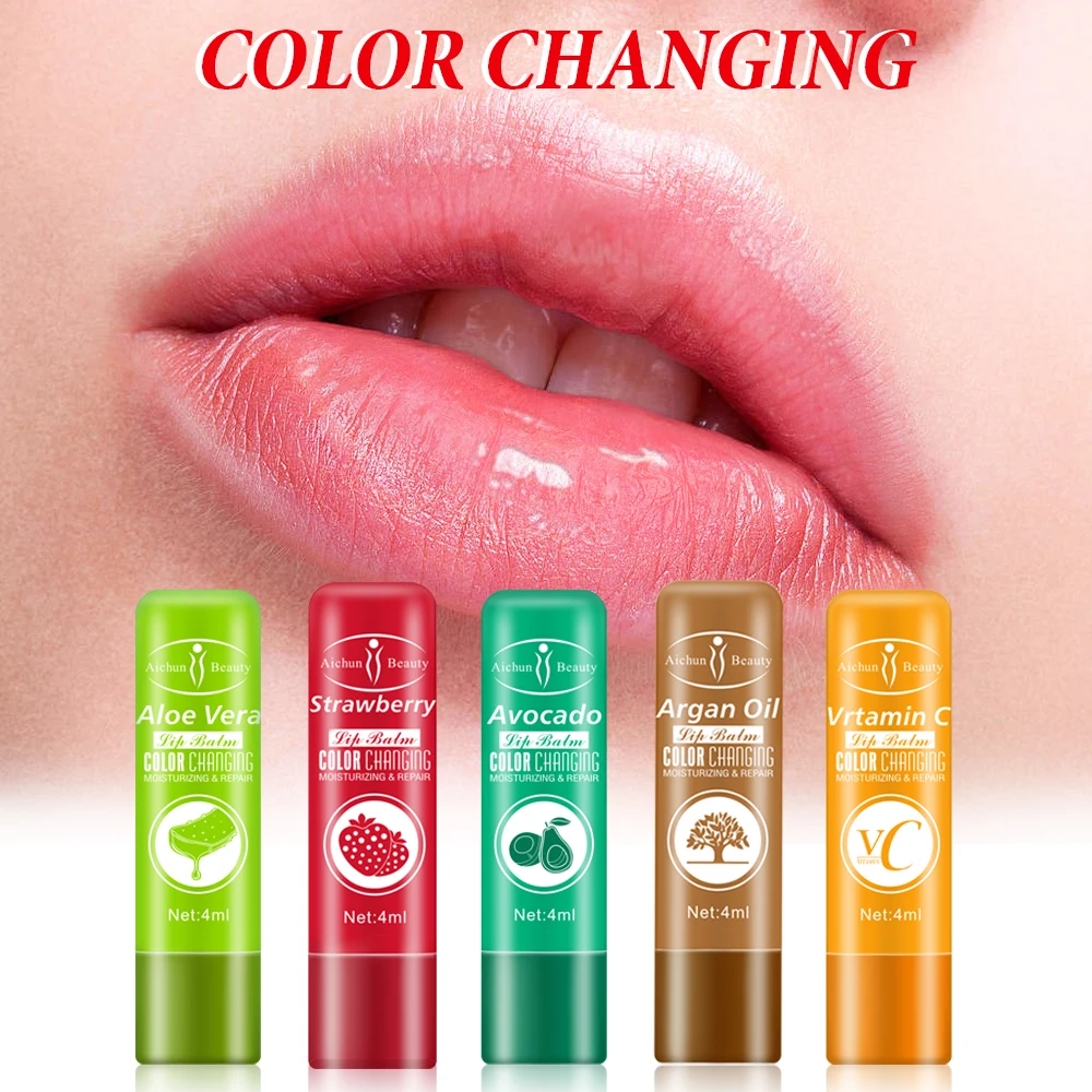 

1 Pcs Lip Balm Temperature Color Change Natural Moisture Lipstick Moisturizing Nourishing Lip Balm Aloe Strawberry Argan Oil VC