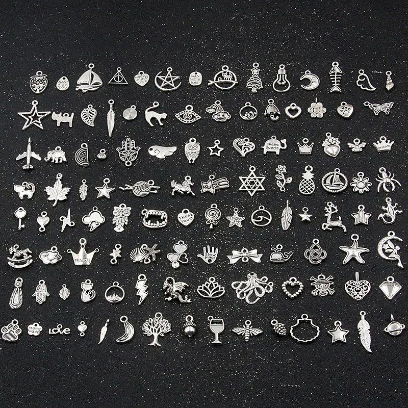 100Pcs 100 Style 2 Color Mix Style Leaves Heart Plant Animal Letter Charms Pendants DIY Jewelry Making Necklace Accessaries
100Pcs 100 Style 2 Color Mix Style Leaves Heart Plant Animal Letter Charms Pendants DIY Jewelry Making Necklace Accessaries