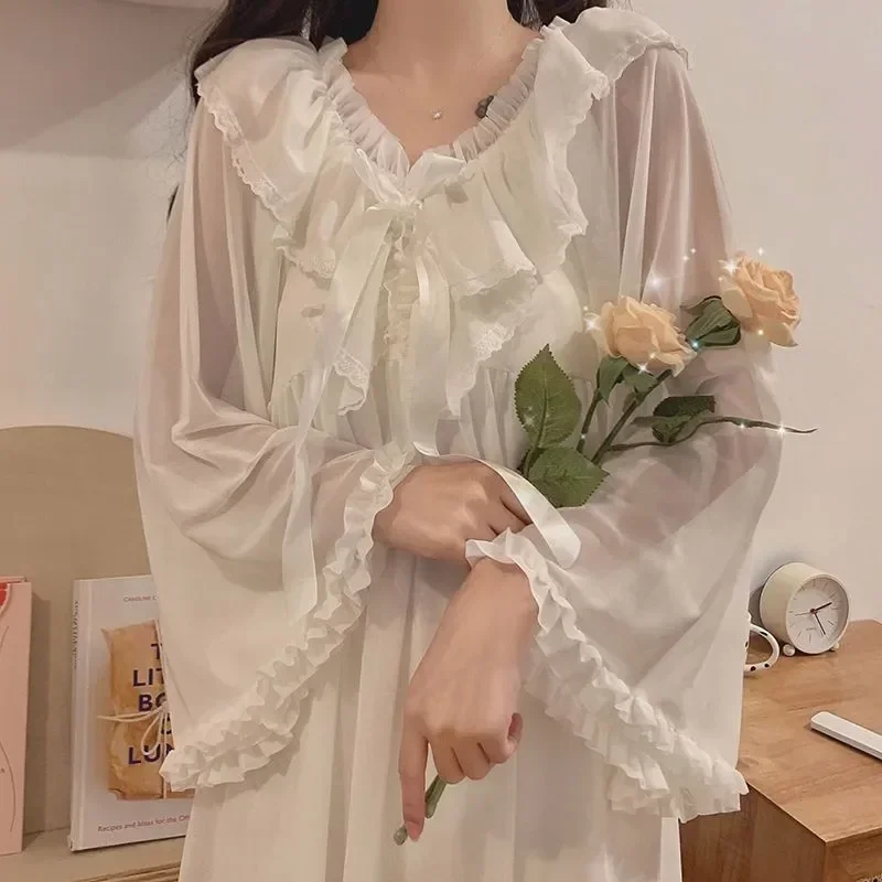 Sleeves Long Lace Sweet Cuff Clothing Student Pajamas Home Loungewear Ruffles Set Comfortable Soft Chiffon Female Causal
Sleeves Long Lace Sweet Cuff Clothing Student Pajamas Home Loungewear Ruffles Set Comfortable Soft Chiffon Female Causal