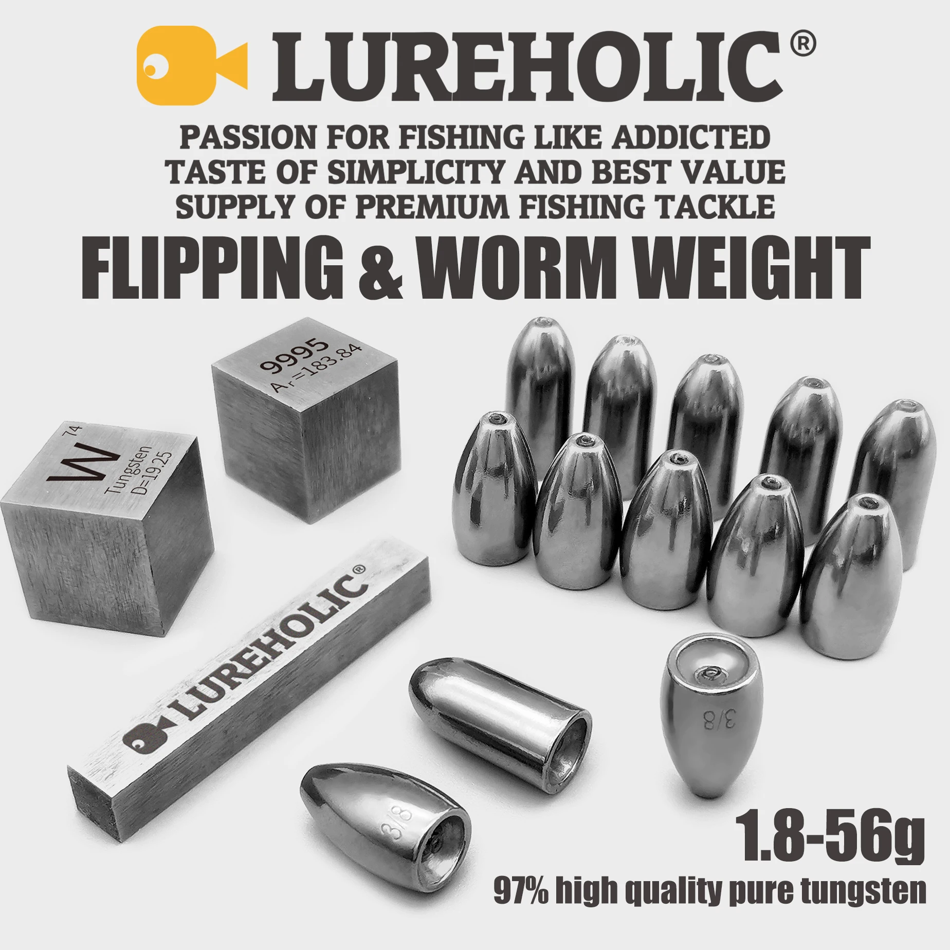 Lureholic Техасский Вольфрам Sinkers переворачивающийся червь 1/16-2 унции цилиндрические