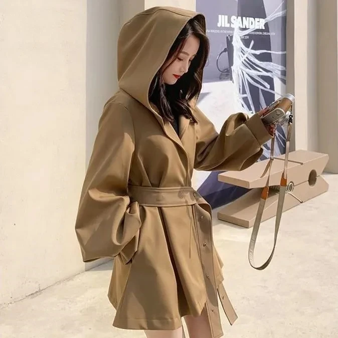 2023 New Spring Autumn Trench Coats Womens Hooded Khaki/Black Windbreakers Female Temperament Slim Women Coat With Belt Jackets
2023 New Spring Autumn Trench Coats Womens Hooded Khaki/Black Windbreakers Female Temperament Slim Women Coat With Belt Jackets