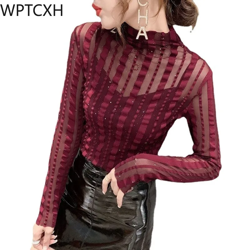 Bottoming Shirt Women Autumn Winter New Half Turtleneck Gauze Slim-fit T-shirt Sexy Lasies Fashion All-match Long Sleeve Blouse
Bottoming Shirt Women Autumn Winter New Half Turtleneck Gauze Slim-fit T-shirt Sexy Lasies Fashion All-match Long Sleeve Blouse
