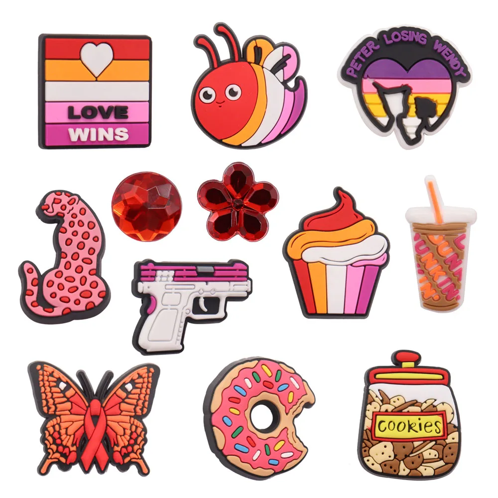 

1pcs PVC Gun Leopard Cupcake Drink Butterfly Donut Cookies Sandal Shoe Charms Accessories Food Designer Decoration DIY Croc Jibz