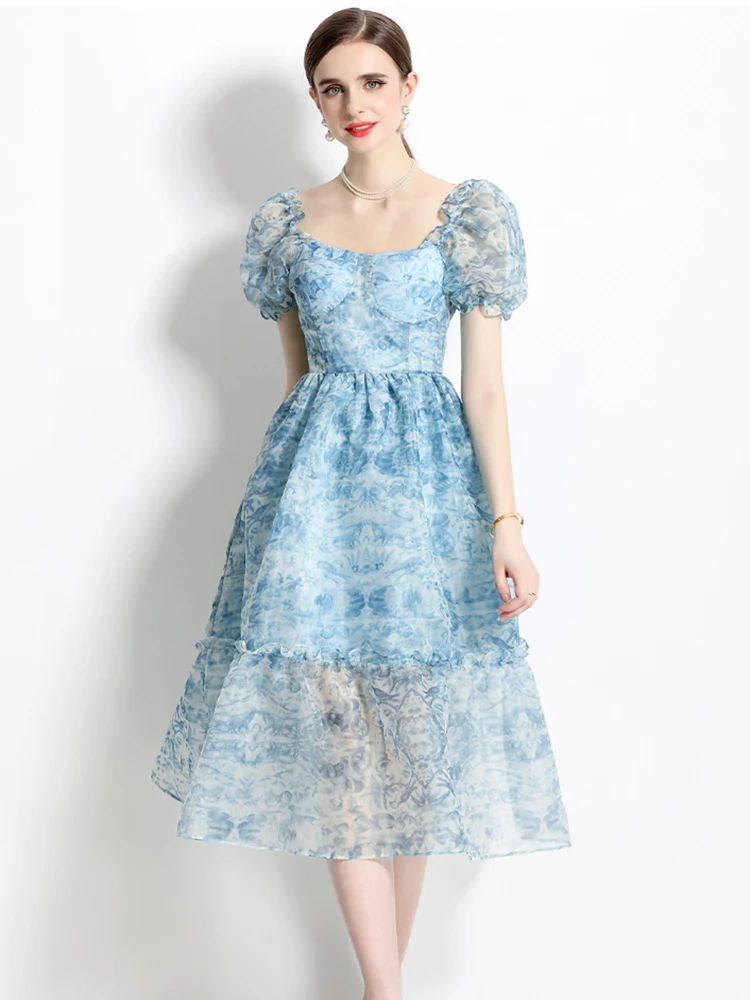2023 Summer Ruffle Blue Floral Print Chiffon Fairy Dress Party Dress Women Elegant Square Collar Female Slim Ball Gown Dress
2023 Summer Ruffle Blue Floral Print Chiffon Fairy Dress Party Dress Women Elegant Square Collar Female Slim Ball Gown Dress