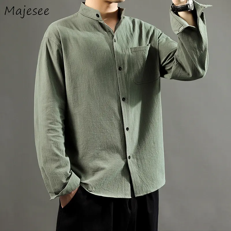 Shirts Men Chinese Style Spring Stand Color Retro Tops Solid Simple All-match Handsome Chemise Homme Gentleman Clothes Korean
Shirts Men Chinese Style Spring Stand Color Retro Tops Solid Simple All-match Handsome Chemise Homme Gentleman Clothes Korean