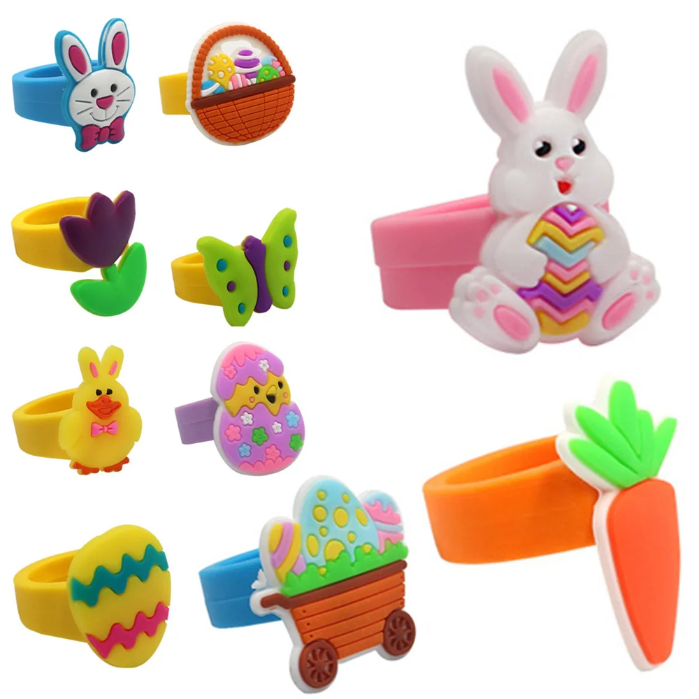 

20 pcs Easter Ring Rubber Rings Eggs Hunt Game Goodie Bag Fillers 2024 Easter Favors Kid Birthday Gifts Prizes Basket Stuffers