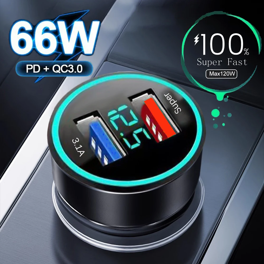 PD Car Charger 66W Dual USB Fast Charging QC 3.0 Car Phone Charger Adapter For iPhone 13 12 Samsung Xiaomi Huawei
PD Car Charger 66W Dual USB Fast Charging QC 3.0 Car Phone Charger Adapter For iPhone 13 12 Samsung Xiaomi Huawei