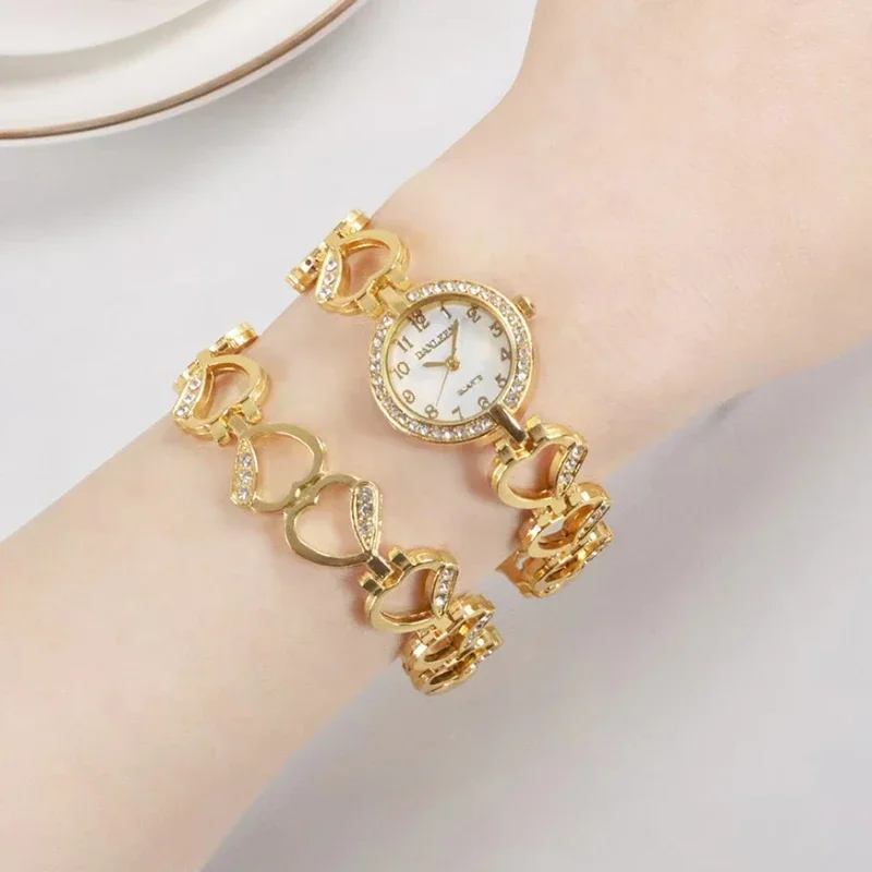 

2Pcs Luxury Women Bracelet Watch Mujer Golden Relojes Small Dial Ladies Watches Casual Quartz Wristwatc Elegant Watches