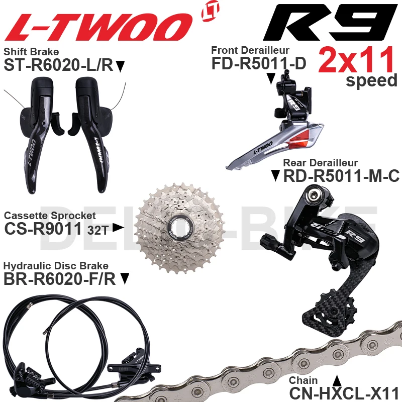 

LTWOO R9 2x11 Speed Groupset ST-R6020 FD-R5011 REAR DERAILLEUR RD-R5011-M-C BR-R6020 CS-R9011 CN-HXCL-X11 Original Parts