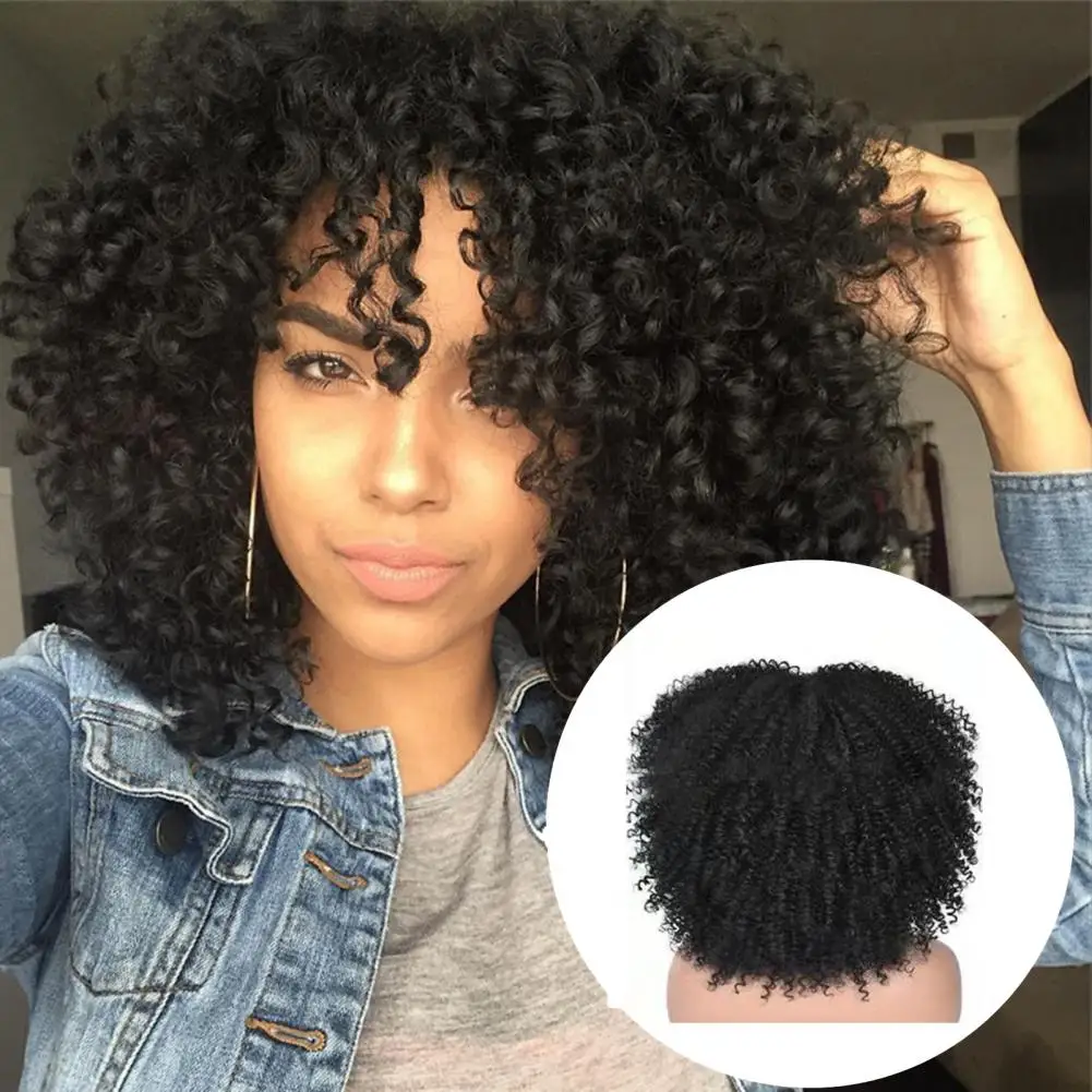 

35cm Explosion Wig Fluffy Extend Hairs Black Short Hair Afro Kinky Curly Wigs With Bangs Synthetic Ombre Hair Glueless For Party