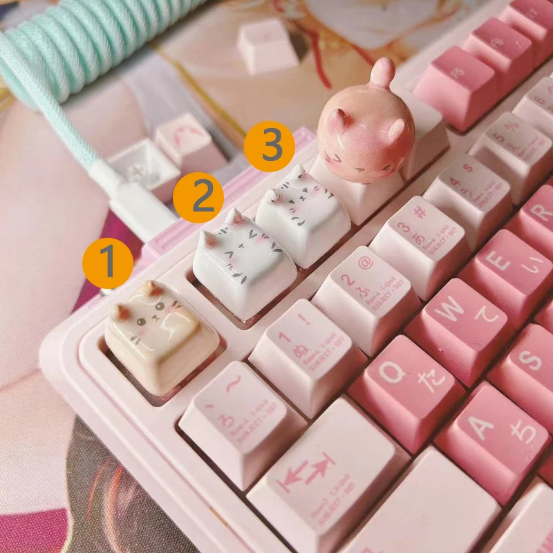 

1 Piece Cute Cat Keycaps Pottery Clay Handmade ESC R4 Cross Axis Mechanical Keyboard Clay Keycaps