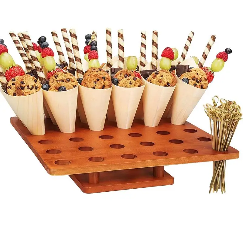 

Ice Cream Cone Holder 36 Holes Wooden ice Cream Stand Buffet Food Display Rack Snack Tray for Wedding birthday Party Supplies