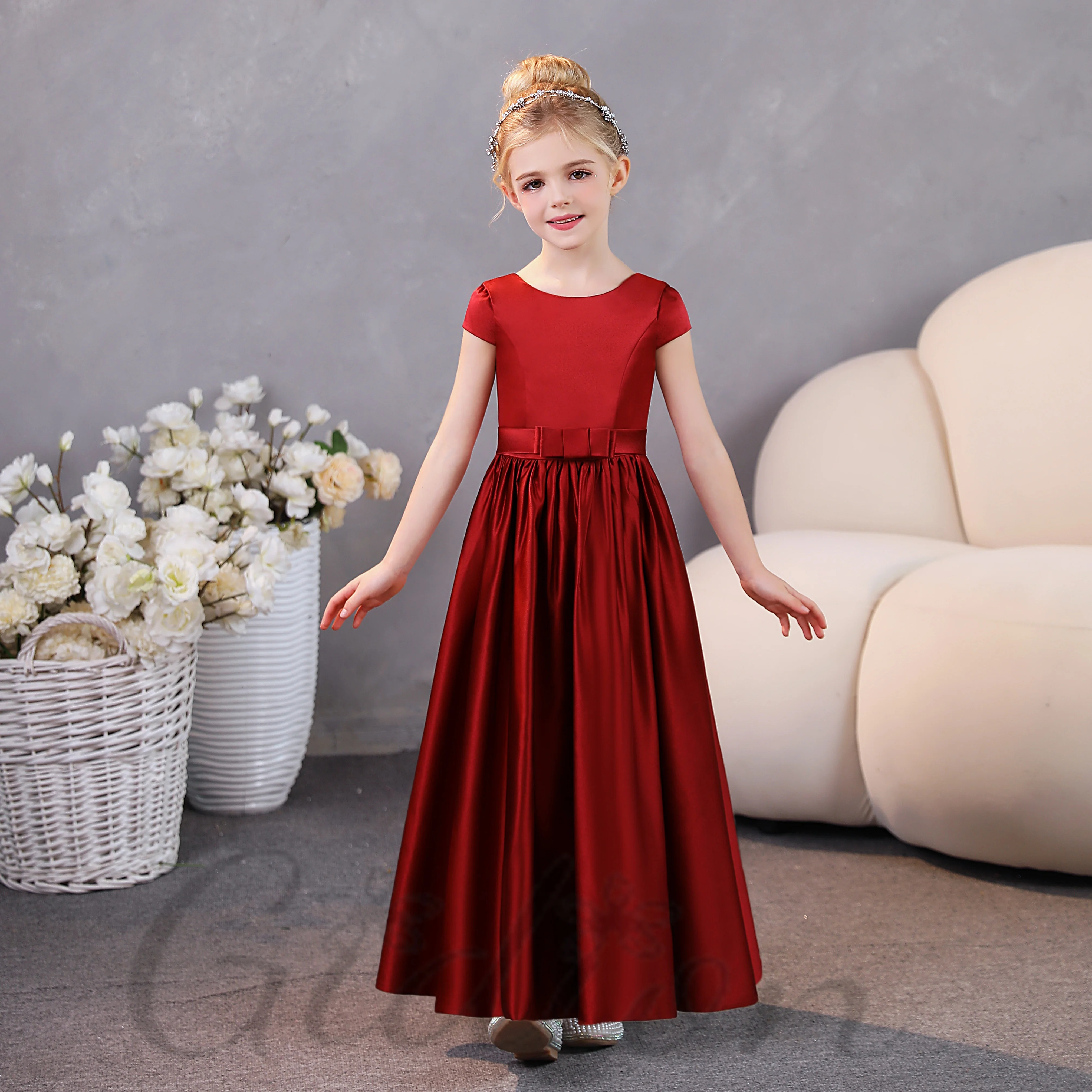 

Satin Junior Bridesmaid Dresss For Kids Wedding Ceremony Prom Night Pageant Banquet Festivity Celebration Party Ball Gown Event