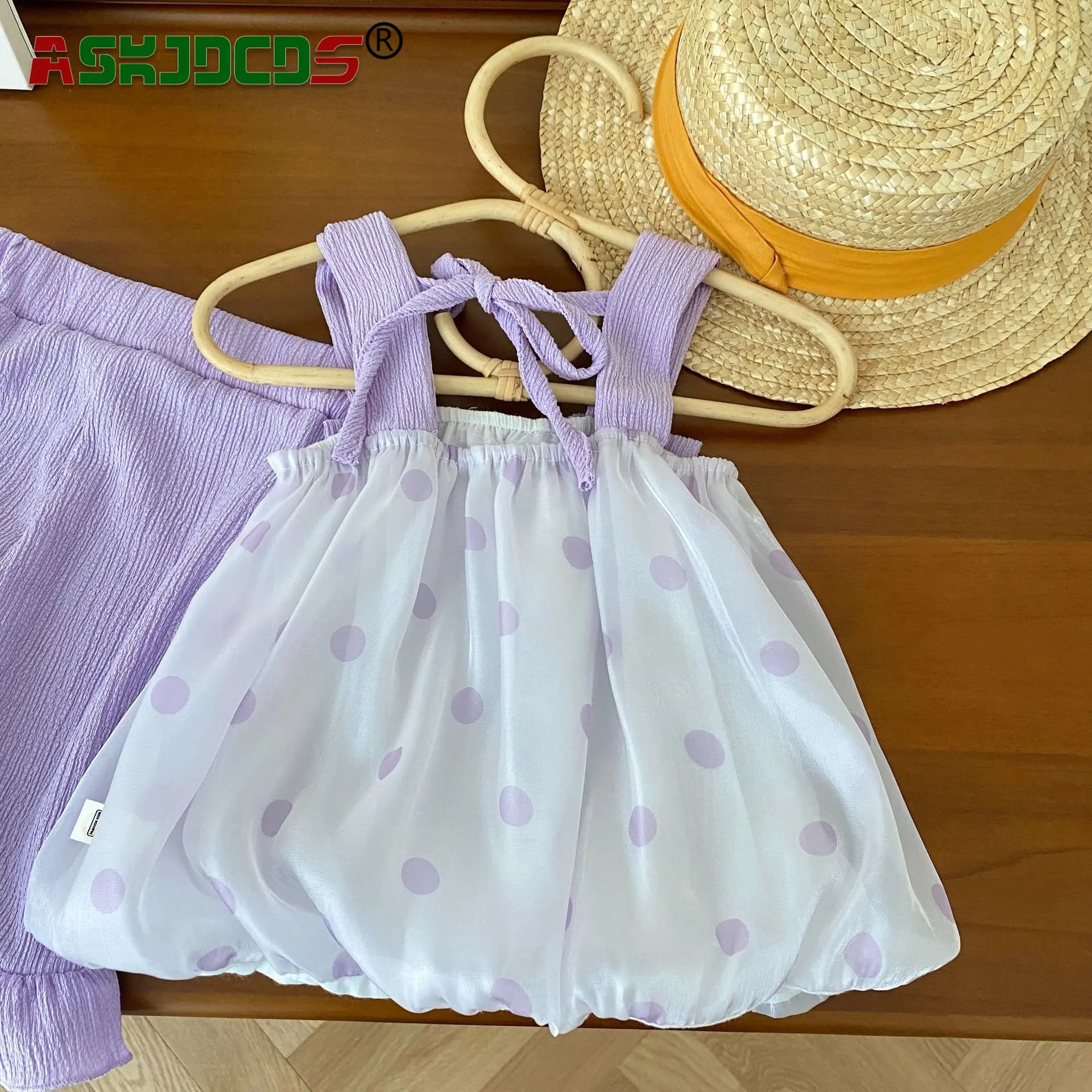 

2023 Summer New In Set 2pcs 0-6Y Kids Baby Girls Sling Bow Dot Top Vest+solid Color Flare Pants Toddler Children Fashion Clothes