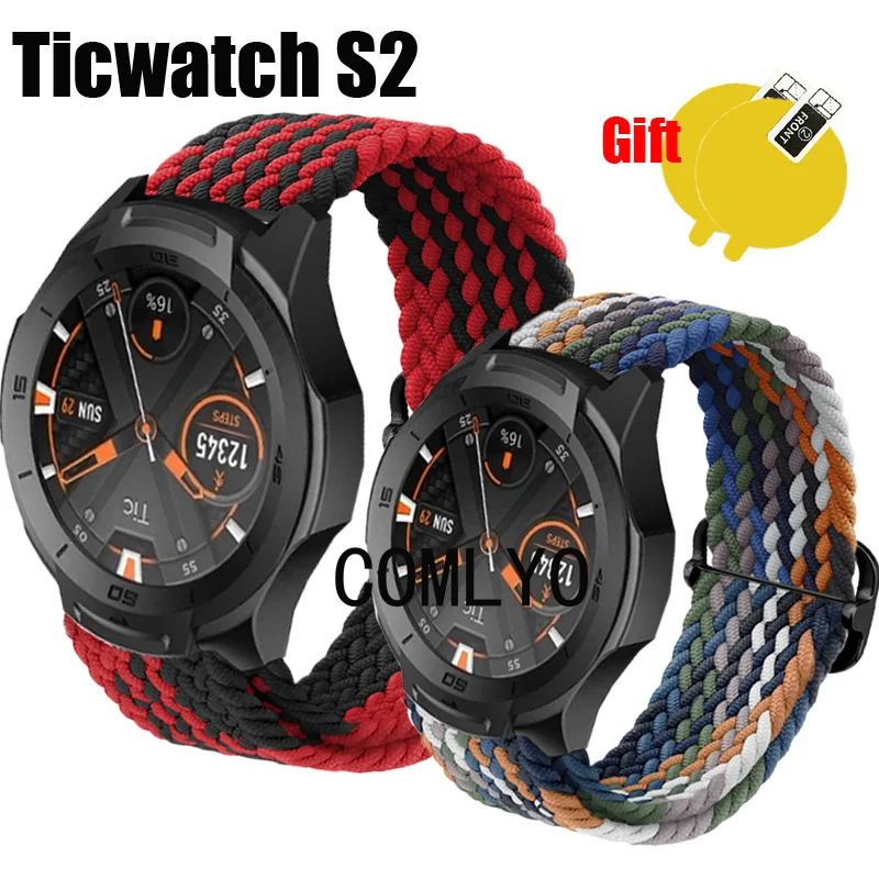 

3in1 For Ticwatch S2 Strap Band Nylon Belt Adjustable Soft Wristband Bracelet Screen protector film