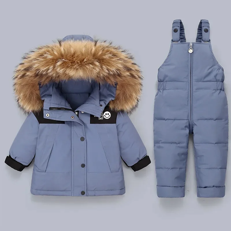 

-30 Degrees Children Clothing Set 2pcs 2023 Winter Down Jacket Jumpsuit Baby Boy Girl Toddler Thick Warm Overalls Snowsuit 1-5 Y