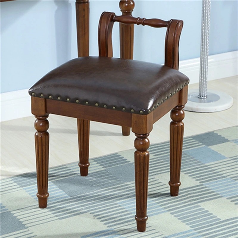 

Американский туалетный табурет в европейском стиле, полностью из твердой древесины, мягкая сумка, простой стул принцессы, удобная мебель
