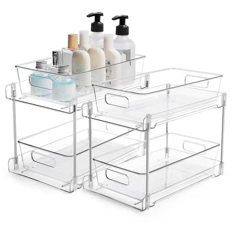 

Under The Sink Organizer Two Tier Pull Out Organizer With Drawer Bathroom Vanity Counter Organizing Tray Clear Organizers