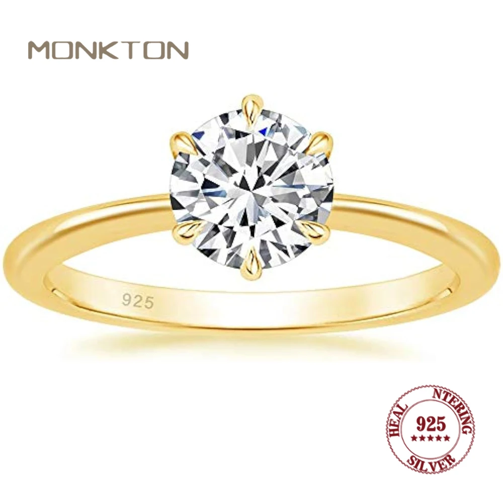 

Monkton 925 Sterling Silver 1Ct Solitaire Round CZ Engagement Wedding Band for Women Classic Six Prong Finger Ring Fine Jewelry