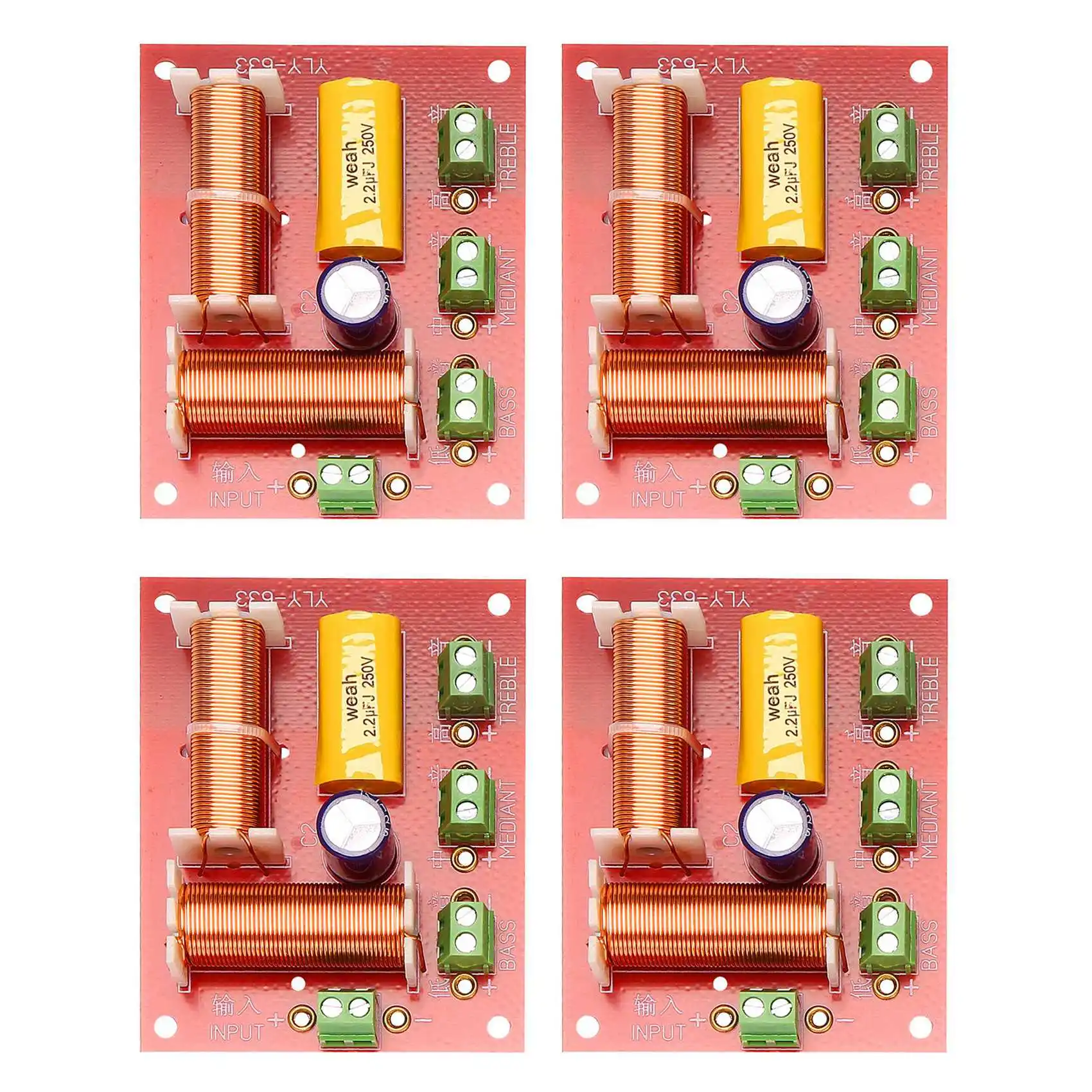 4Pcs 200W 3 Way Audio Speaker Crossover Treble + Midrange + Bass Independent Crossover Speakers Filter Frequency Divider
4Pcs 200W 3 Way Audio Speaker Crossover Treble + Midrange + Bass Independent Crossover Speakers Filter Frequency Divider