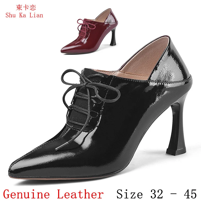 

Campus Students High Heels Women Oxfords Career Shoes Loafers Genuine Leather Woman Kitten Heels Small Plus Size 32 - 45