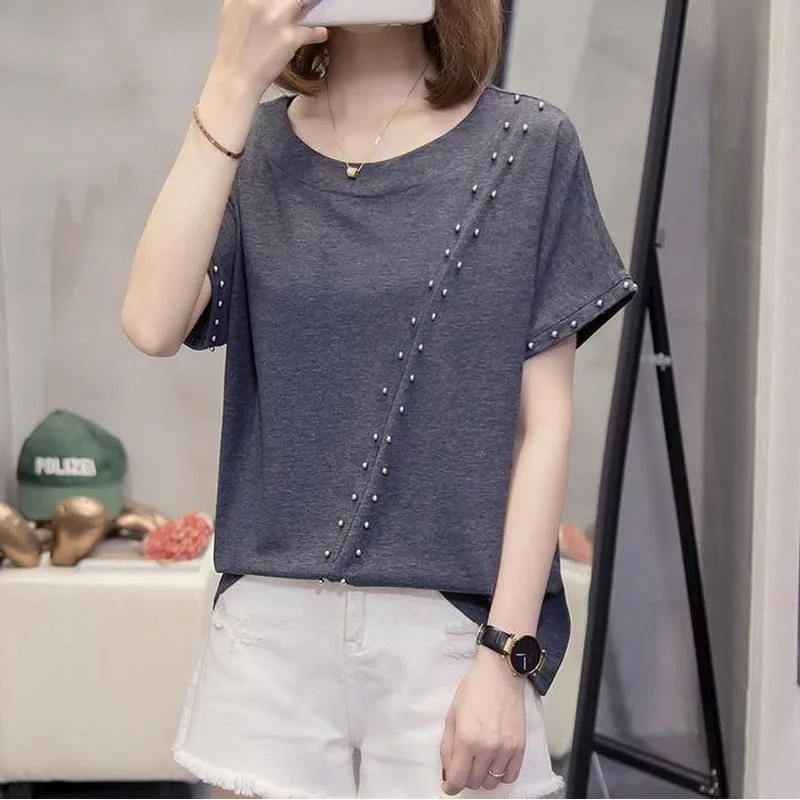 Summer All-match Solid Color Fashion Short Sleeve T-shirt Women's Clothing Trend Loose Short Sleeve Pullovers Tops for Female
Summer All-match Solid Color Fashion Short Sleeve T-shirt Women's Clothing Trend Loose Short Sleeve Pullovers Tops for Female