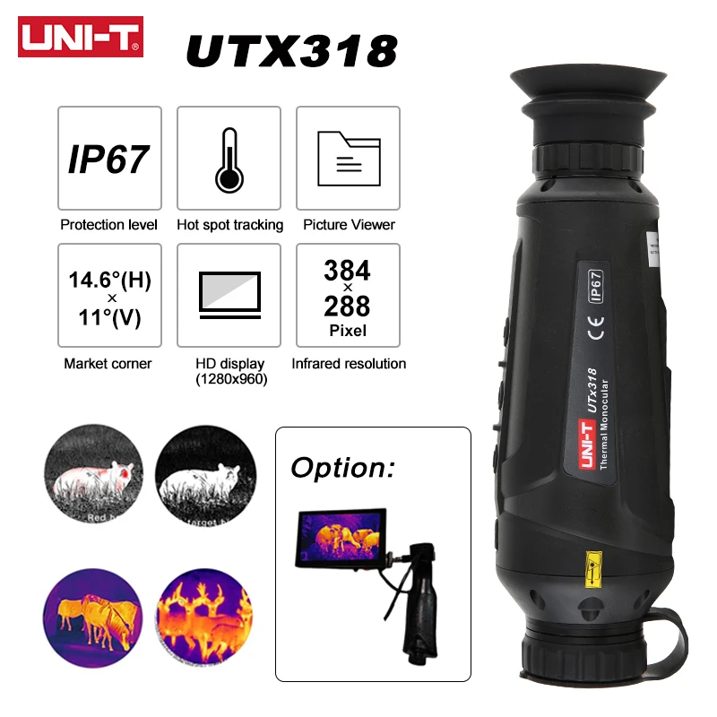 UNI-T UTX318 Monocular Thermal Imager Telescope Night Version 384×288 Pixels Thermographic For Hunting Infrared Thermal Camera
UNI-T UTX318 Monocular Thermal Imager Telescope Night Version 384×288 Pixels Thermographic For Hunting Infrared Thermal Camera