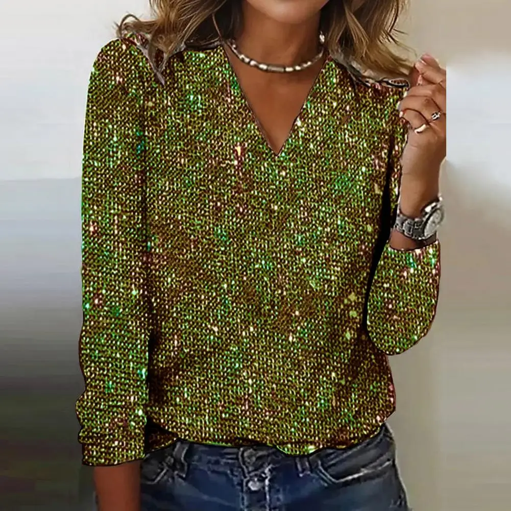 Soft Stretchy V-neck Top Women Club T-shirt Sequin V Neck Long Sleeve Blouse Soft Pullover for Women Breathable Commute Club
Soft Stretchy V-neck Top Women Club T-shirt Sequin V Neck Long Sleeve Blouse Soft Pullover for Women Breathable Commute Club