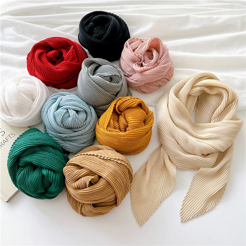 

Pleated Solid Cotton and Linen Square Scarf Shawl Fashion Women Neckerchief Kerchief Plain Thin Scarves Bandanas Decoration 90cm