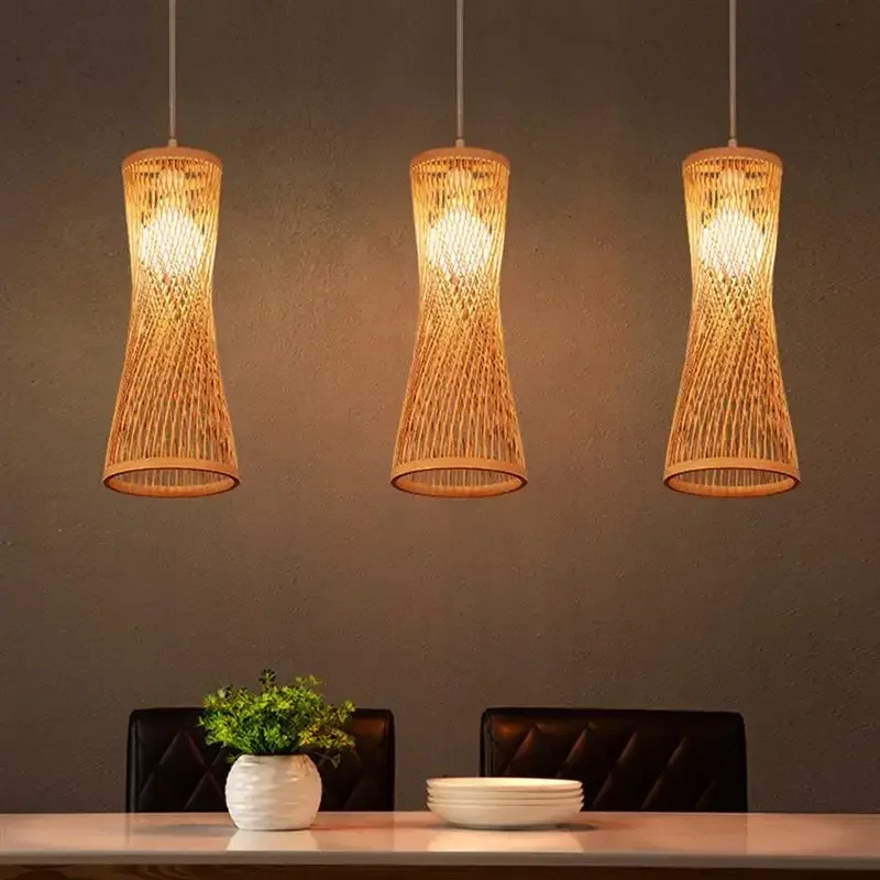 

Японская бамбуковая люстра, плетеная лампа в китайском стиле для дома, кафе, бара, освещение для ресторана