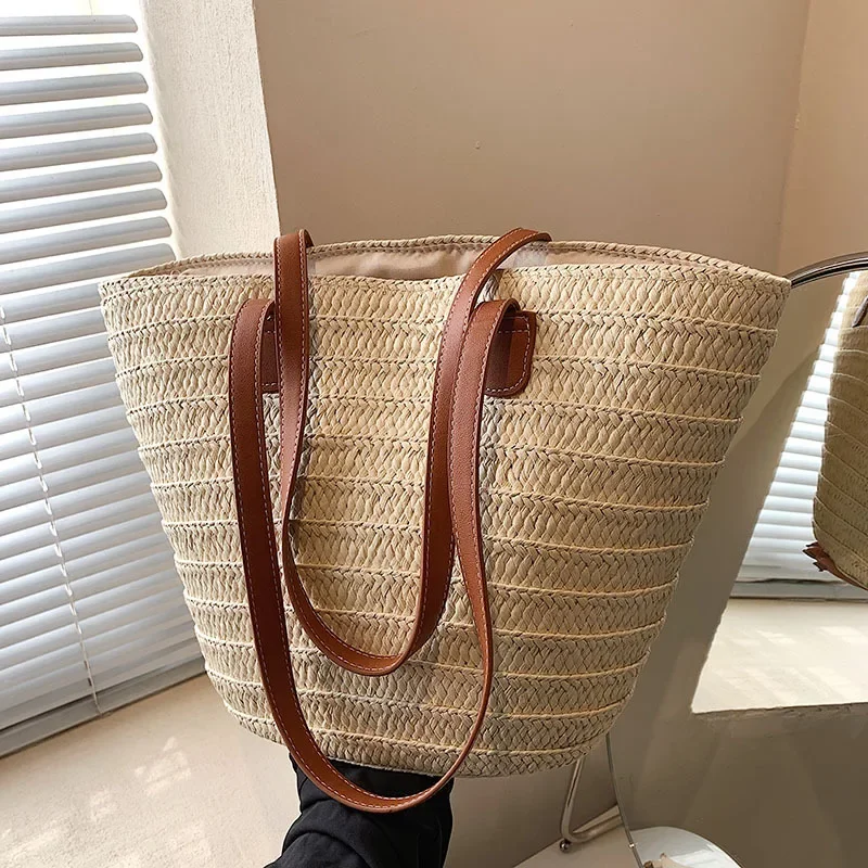 Knitted Straw Luxury Shoulder Bag - Large Woven Beach Shopper Basket 14 Sfabf2ce854b1426fbca47eff9cf37bd5F