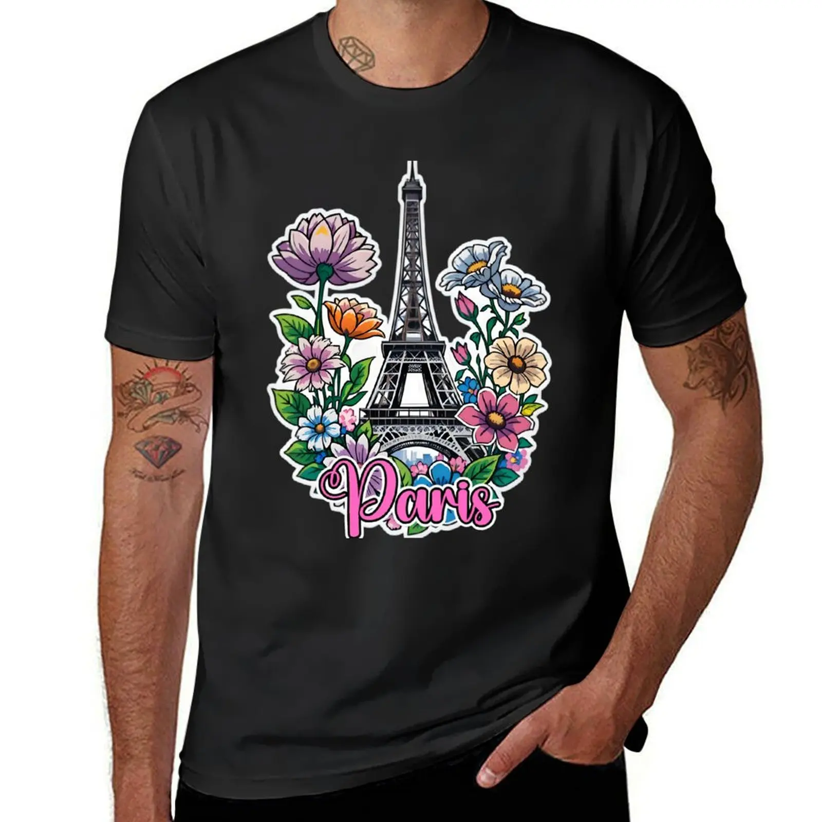 

Eiffel Tower In Paris France With Flowers T-Shirt sublime summer clothes men graphic t shirts