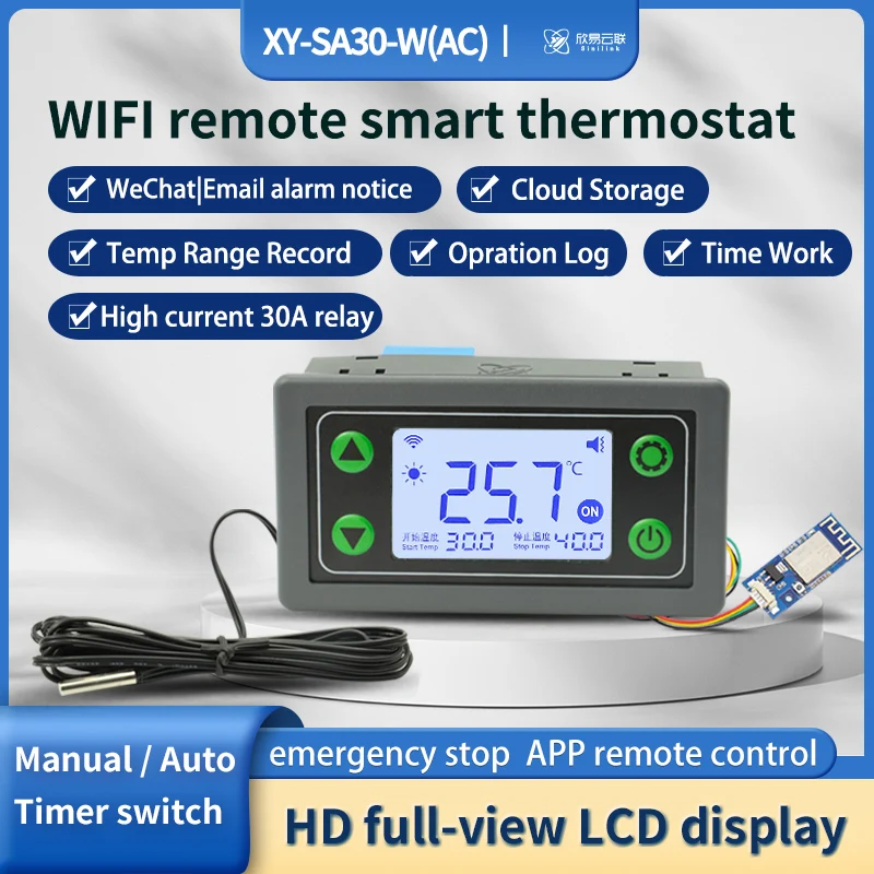 

30A remote WIFI thermostat APP temperature controller digital display intelligent automatic thermostat with probe SA30