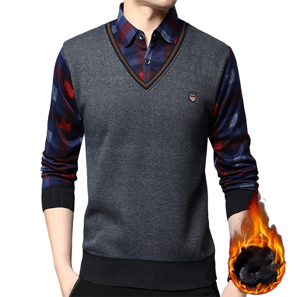 Mens Warm Fleece Thickened Casual Plaid Fake Two Pieces Drees Shirt Slim Fit T-Shirts Business Tops Men Knitted Base Sweater
Mens Warm Fleece Thickened Casual Plaid Fake Two Pieces Drees Shirt Slim Fit T-Shirts Business Tops Men Knitted Base Sweater