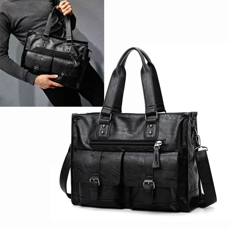 

Men'S Shoulder Briefcase Bag PU Leather Tote Handbag Laptop Bolsas Male Business Messenger Boston Crossbody Side Bag Husband