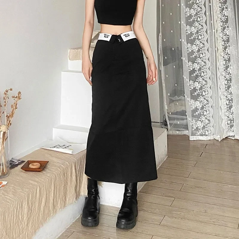 Goth Grunge Casual Split Women Midi Skirt Contrast Stitching Lapel Waist Gothic Punk Long Skirt Y2k Sexy Fashion Streetwear 2023
Goth Grunge Casual Split Women Midi Skirt Contrast Stitching Lapel Waist Gothic Punk Long Skirt Y2k Sexy Fashion Streetwear 2023