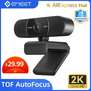 EMEET C960 웹캠 2K 웹 카메라, 1080P TOF 자동 초점 스트리밍 카메라, 마이크 포함, USB 웹캠, 유튜브 데스크탑 노트북용