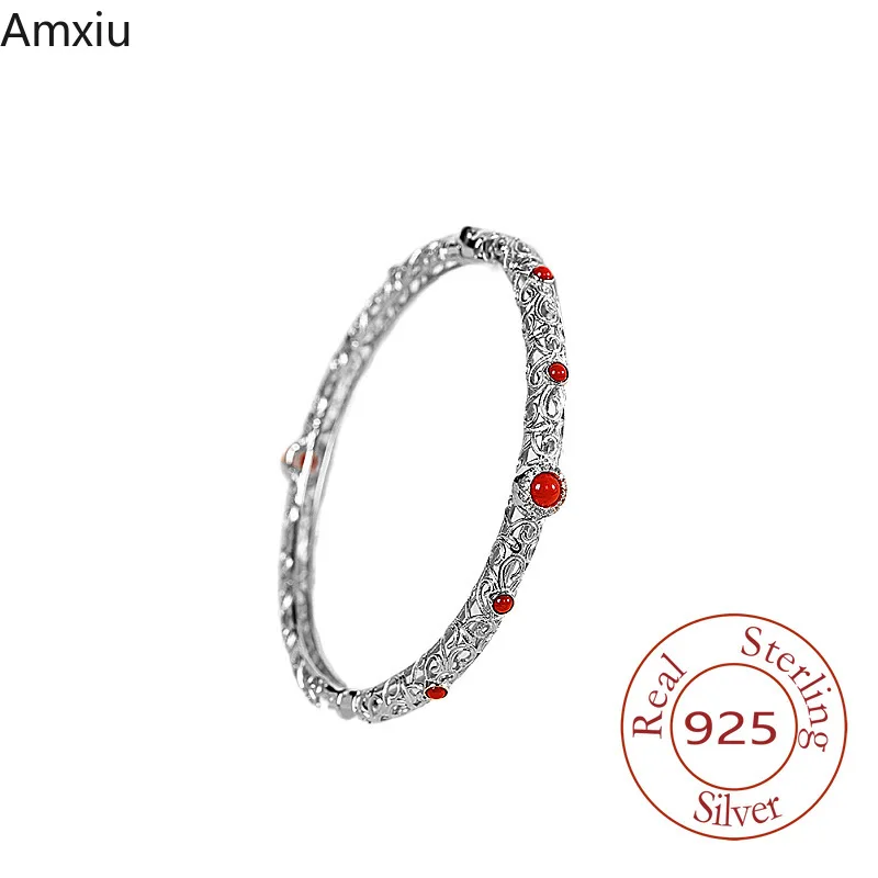

Amxiu серебряные модные ювелирные изделия ручной работы из серебра 925 пробы женский браслет с агатом Южно-красного цвета