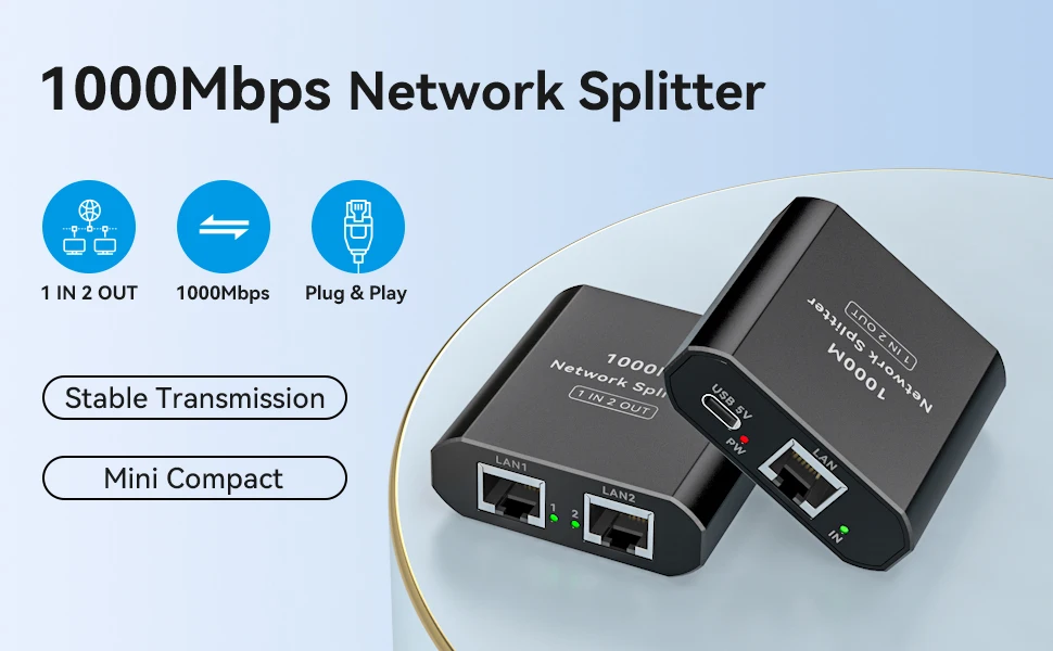 Sfac910ab757343348d38226e8a47b4cfr RJ45 Splitter 1 to 2 1000 Mbps Ethernet Splitter with Type-C Power Cable 1 in 2 Out Gigabit Switch Wireless Cable Switcher VPFET