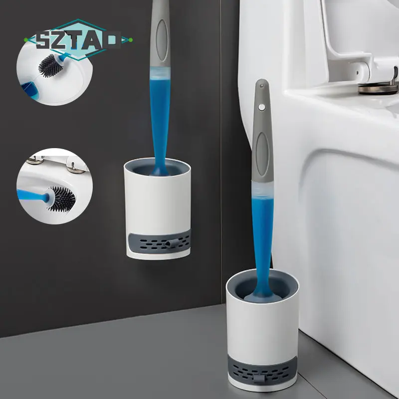 

SZTAO Silicone Toilet Brush Wall-Mounted Cleaning Tools Refill Liquid No Dead Corners Toilet Brush Home Bathroom Accessories Set