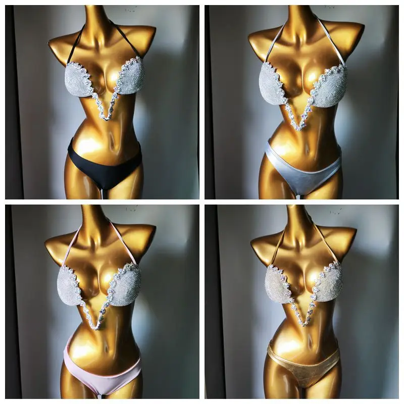 Sexy Girl Glitter Rhinestone Bikini Sets Festival Outfit Women Night Club Padded Push Up V Neck Halter Luxury Diamond Bra Set
Sexy Girl Glitter Rhinestone Bikini Sets Festival Outfit Women Night Club Padded Push Up V Neck Halter Luxury Diamond Bra Set