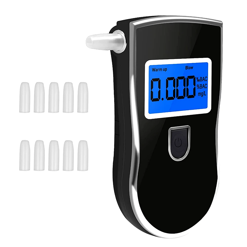 

Digital Breath Alcohol Tester LCD Display Breathalyzer Gas Alcohol Detector Analyzer Portable Drunk Test Device With Mouthpieces