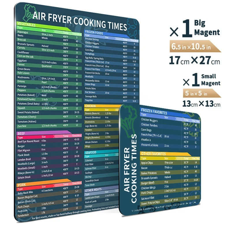 2 Pcs Airfryer Magnetic Cooking Time Sheets Cooking Time Quick Reference Guide Sheet For Delicious Food
2 Pcs Airfryer Magnetic Cooking Time Sheets Cooking Time Quick Reference Guide Sheet For Delicious Food